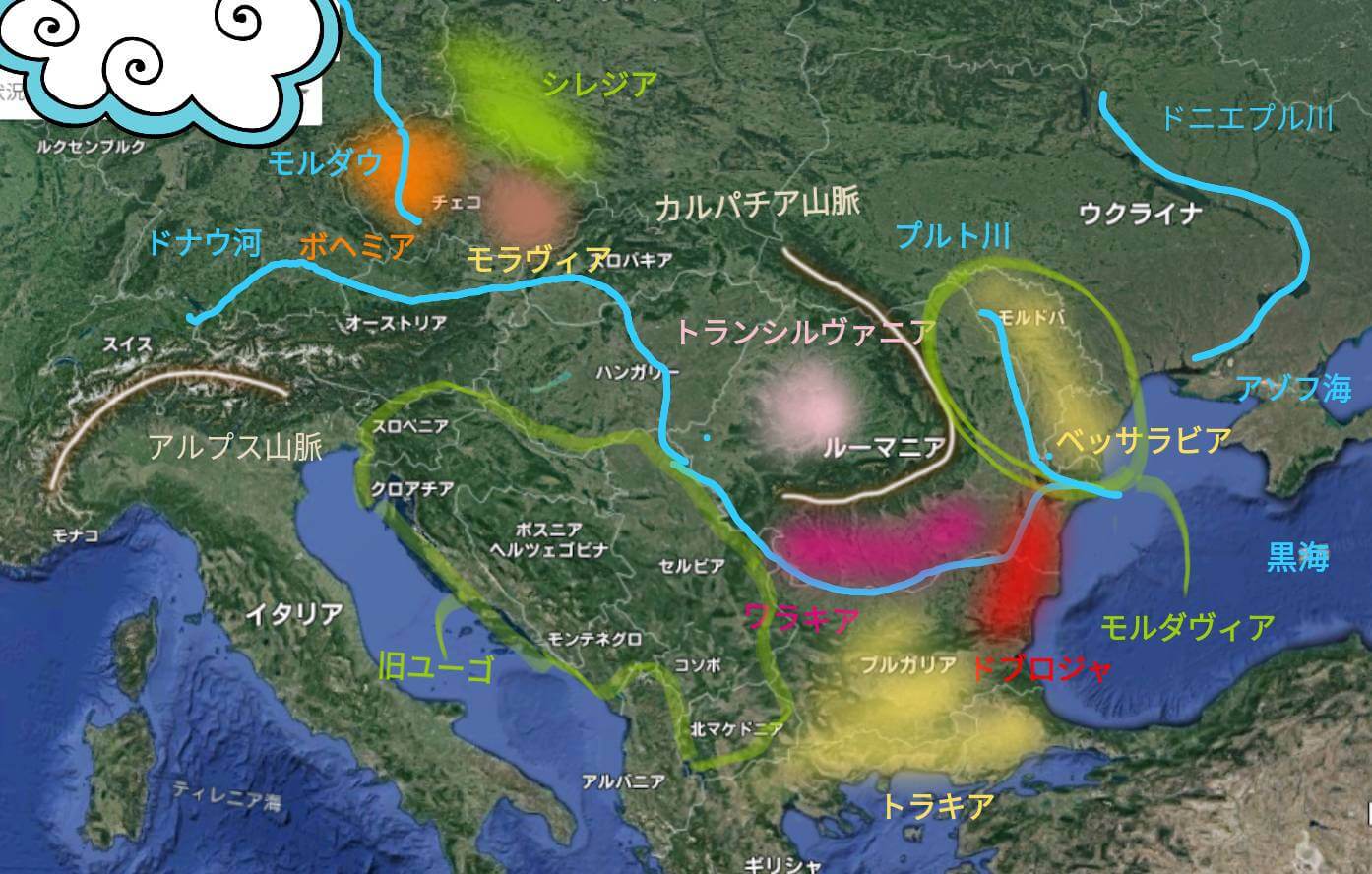 ルーマニアの地名を載せた地図