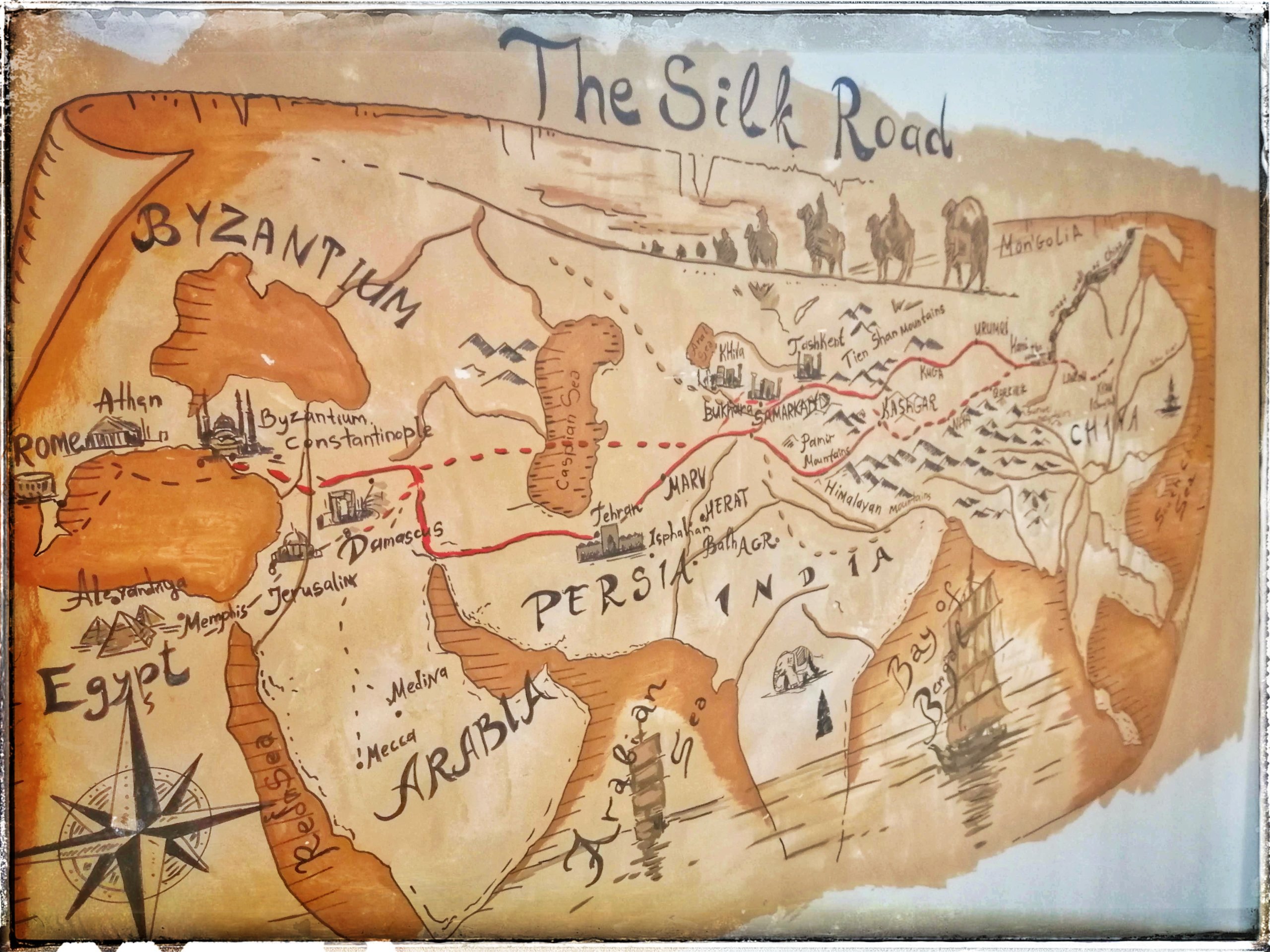 シルクロードを示した世界地図