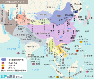 地図：16世紀末のアジア