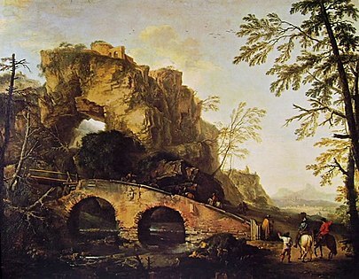 画像：絵画サルヴァトール・ローザの橋のある風景