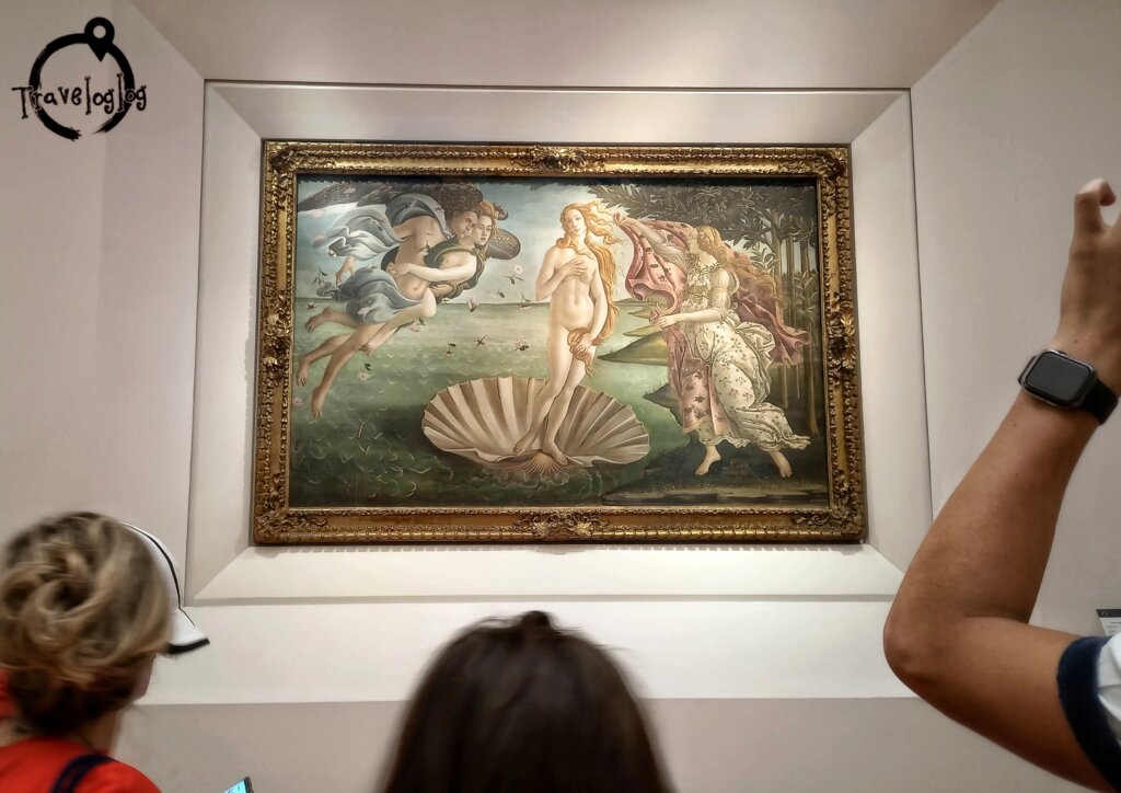 絵画：イタリア：フィレンツェ：ウフィツィ美術館のボッティチェリのビーナスの誕生