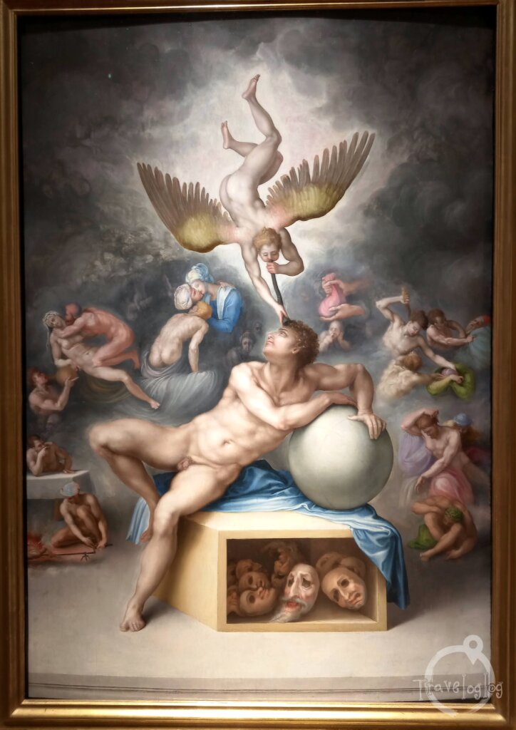 絵画：イタリア：フィレンツェ：ウフィツィ美術館：ミケランジェロの”人間の生命の夢”の模写フランチェスコ・デル・ブリナ